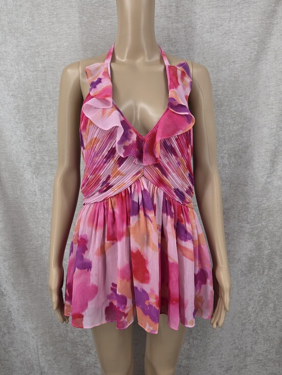 Boston Proper Tops - Boston Proper Pink Flowy Ruffle Trim Pleated Halter Top Blouse Fairycore